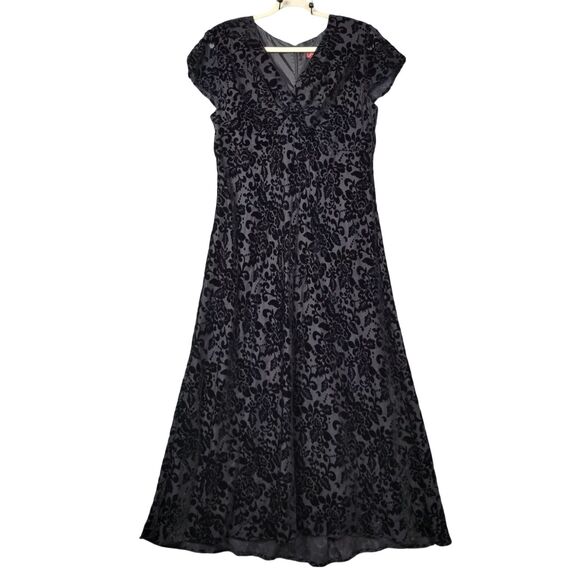 JM COLLECTION Black Burnout Velvet Babydoll Whimisigoth Long Maxi Dress SIZE 14 - Picture 1 of 13